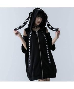 REFLEM 半袖　パーカー　うさ耳 Amazon.co.jp: REFLEM レフレム レースアップ うさ耳半袖ジップ